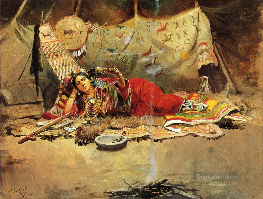 keeoma 1896 Charles Marion Russell Indiens d’Amérique Peintures à l'huile